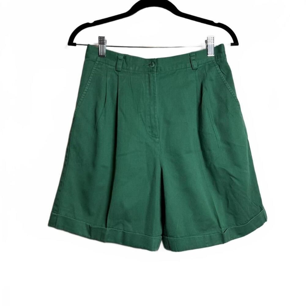 Women Vintage Green Pleated High Waist Shorts Liz Claiborne Sport